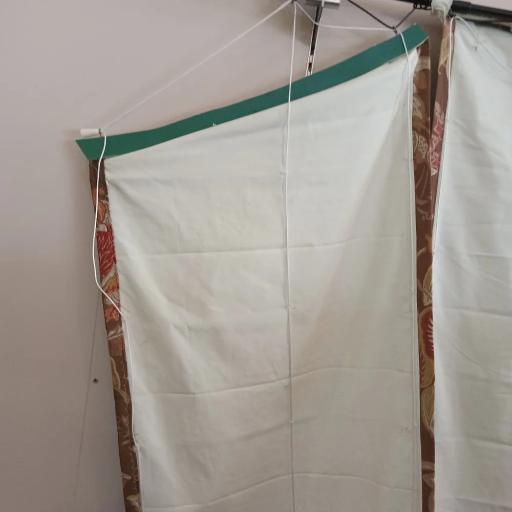 Unique French Art Curtains Oval/ Arch Cut, Tassels, Drawstring Attached to wood